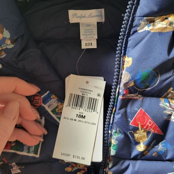 New Polo Bear Ralph Lauren Boy Water Repellent Navy Down Hood Pony Jacket - Picture 13 of 16